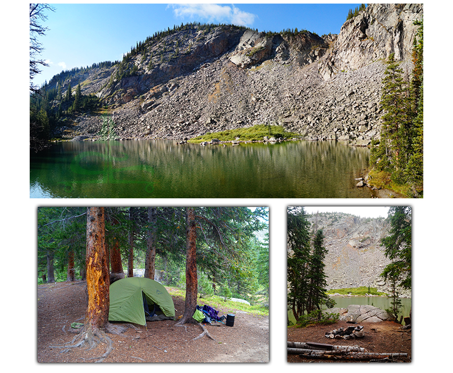 our camp spot on the shore of hunky dory lake