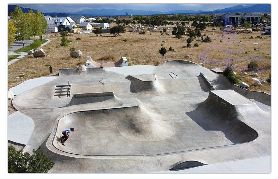 aerial view of the skatepark in buena vista, colorado