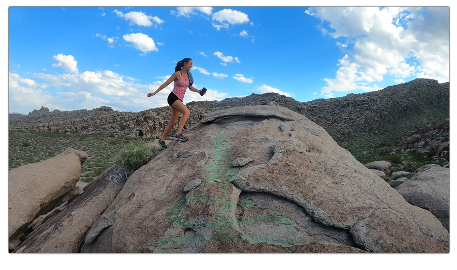 climbing the boulders near camp