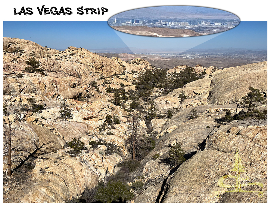 hiking to little zion with a view of the las vegas strip