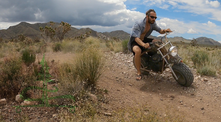 riding the mini bike and camping at chief mountain west