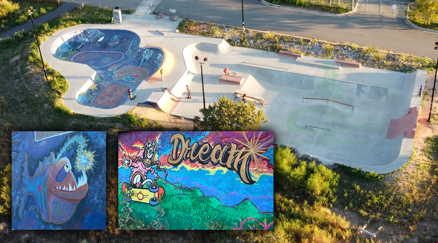 aerial view of the genoveva chavez skatepark in santa fe