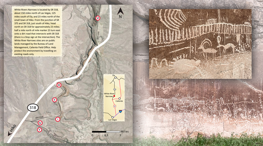 map of white river narrows petroglyph sites at basin and range national monument