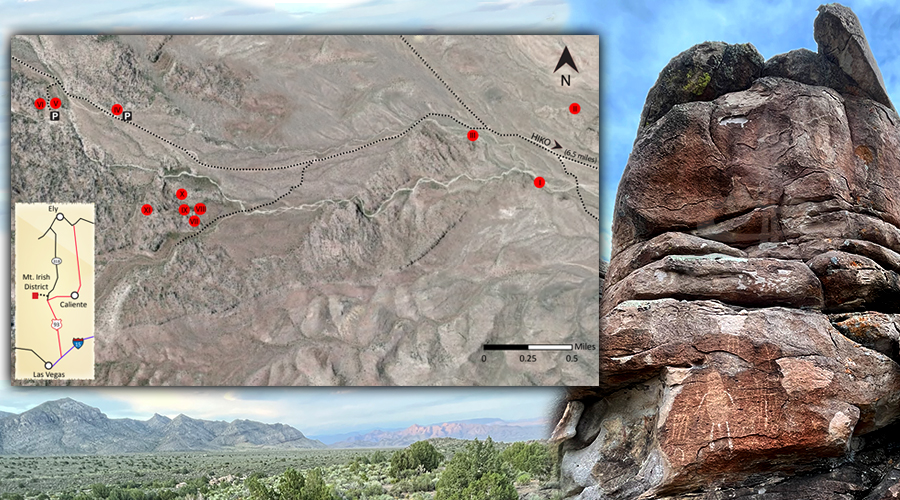 map of the petroglyph sites in mount irish archaeological district